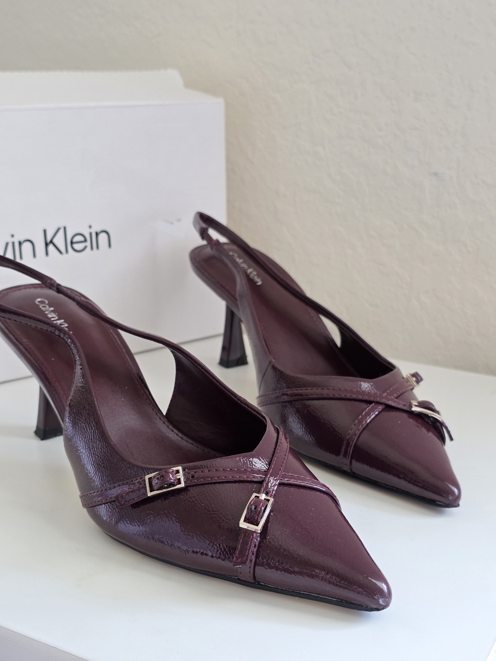 Calvin Klein Women's Burgundy Patent Leather Slingback Pumps Size 8.5